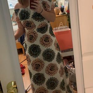 White floral off the shoulder floor length dress